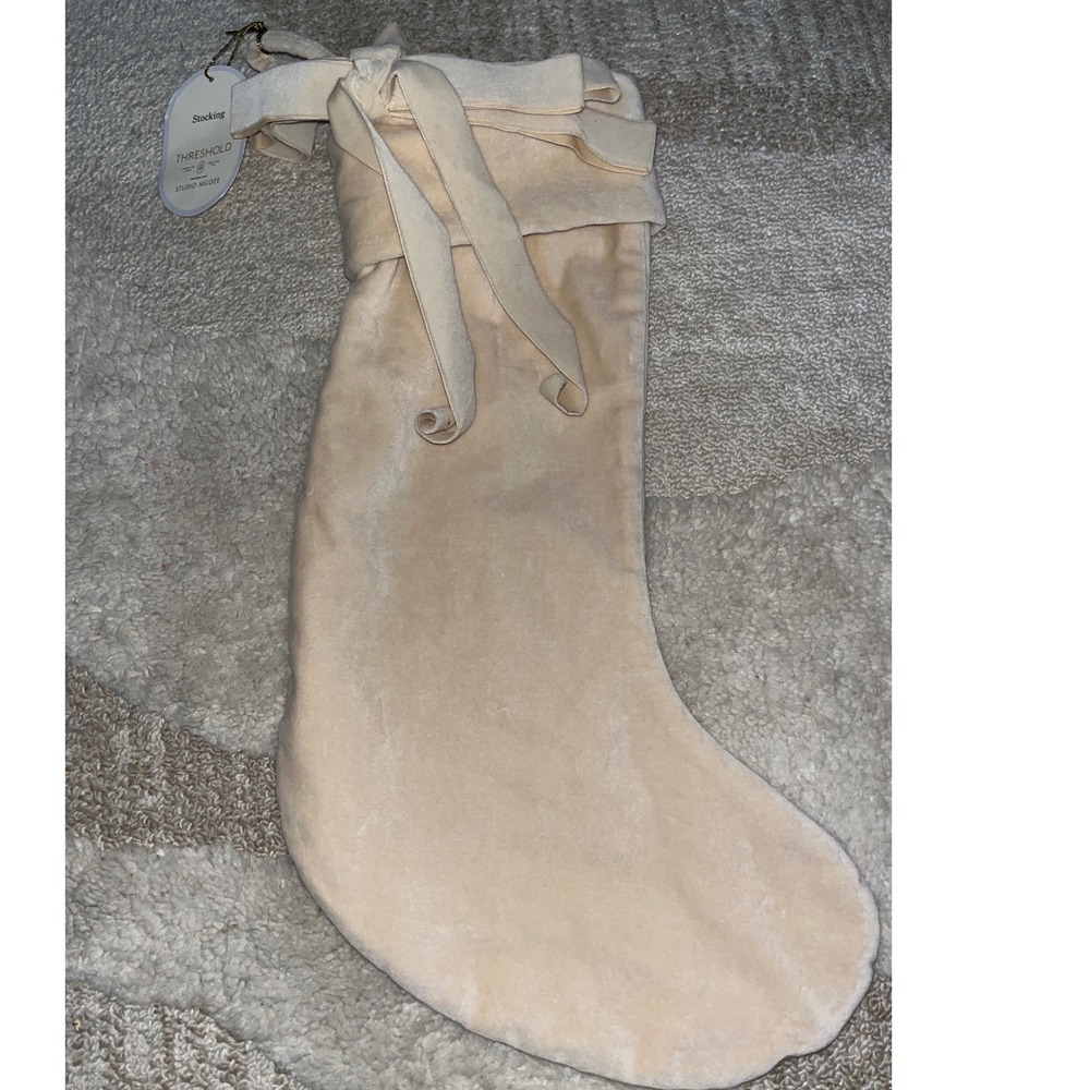 Threshold Studio McGee Velvet Christmas Stocking Cream Bow Tie Holiday Decor